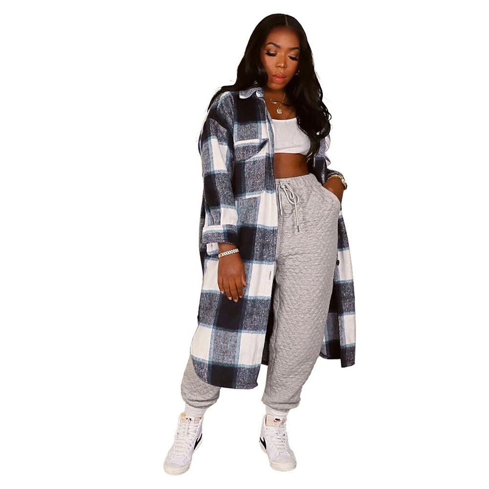 Plaid Oversized Longline Shirt Jacket